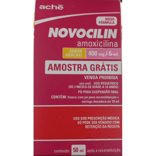 NOVOCILIN AMOXICILINA 400MG SABOR ABACAXI SUSPENSÃO ORAL 50ML